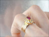 Synthetic Ruby and White Zircon Halo Ring in Yellow Gold, Made with Vintage Parts
