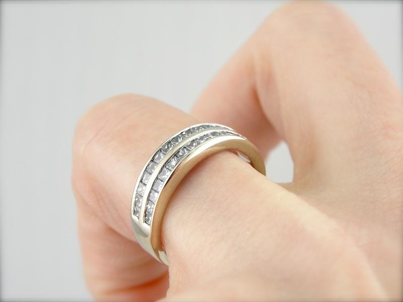 Vintage Double Row Square Cut Diamond Wedding Band