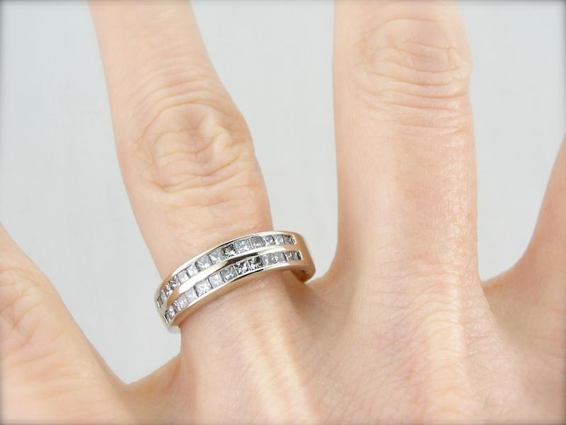 Vintage Double Row Square Cut Diamond Wedding Band