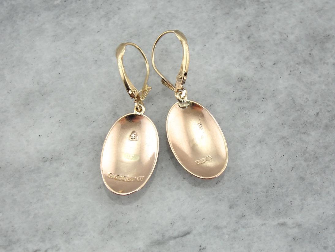 Minimalist Polished Yellow Gold Drop Earrings, Warm Antique Gold Color
