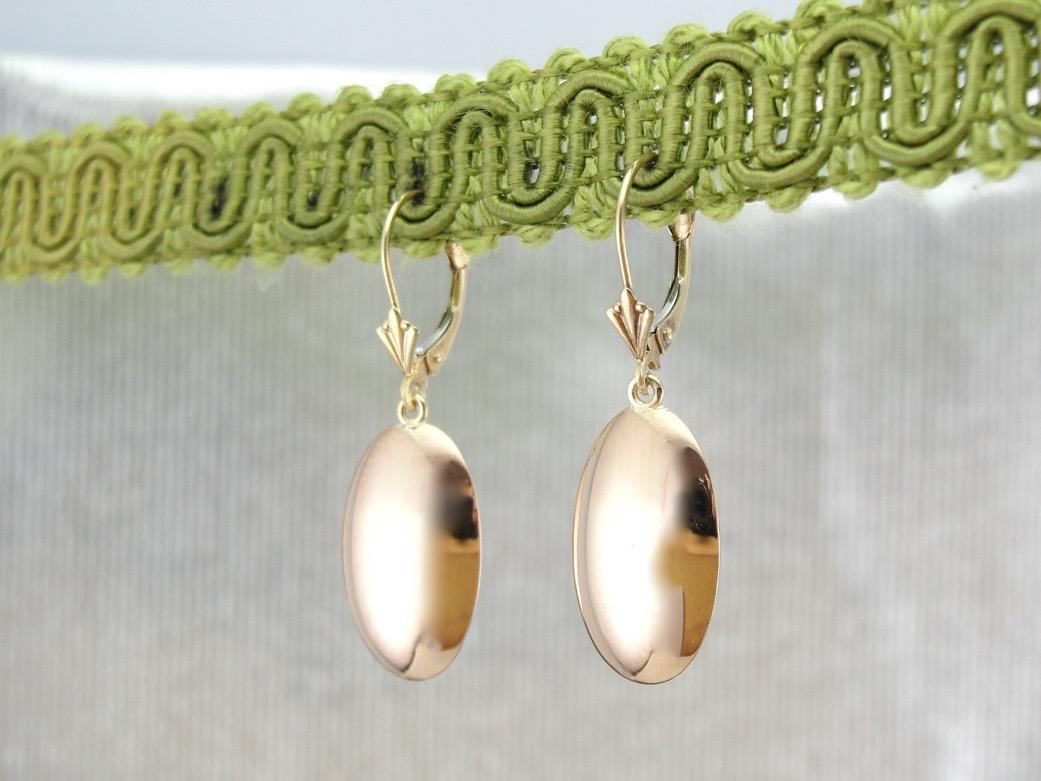 Minimalist Polished Yellow Gold Drop Earrings, Warm Antique Gold Color