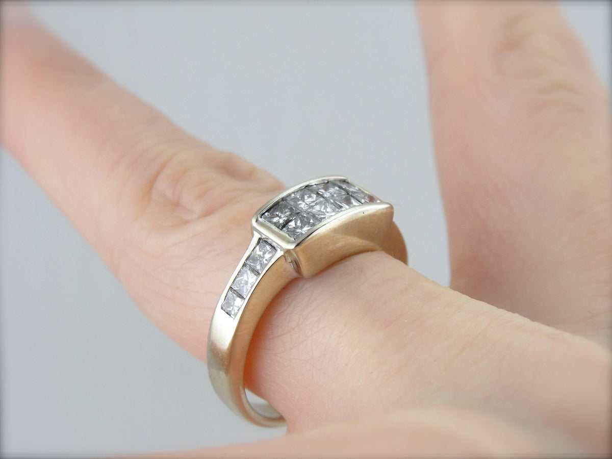 No Illusions: Magic Set Modernist Square Cut Diamond Cocktail Ring