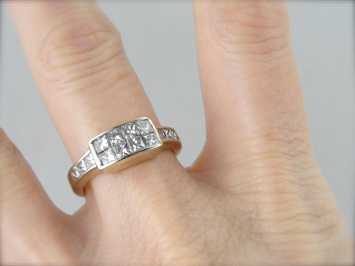 No Illusions: Magic Set Modernist Square Cut Diamond Cocktail Ring