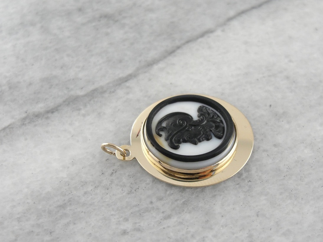 Black and White Soldier Head Cameo Pendant