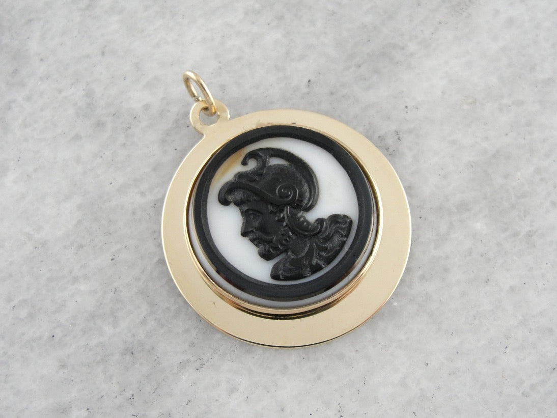 Black and White Soldier Head Cameo Pendant