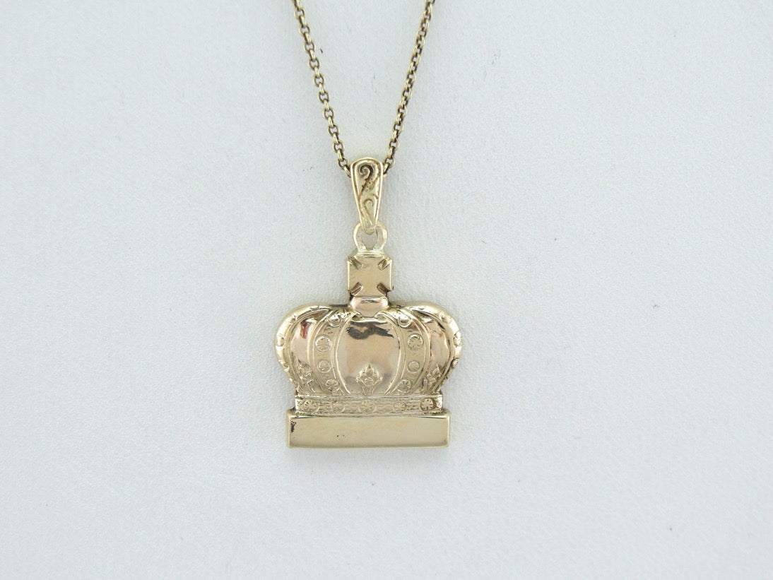 Solid Gold Crown Pendant, Ornate Detailed Crown Pendant