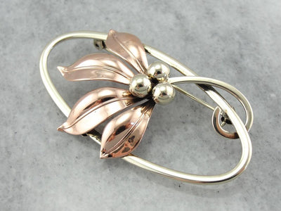 Retro Autumn: Rose and Yellow Gold, Flowing Mixed Metal Vintage Floral Pin