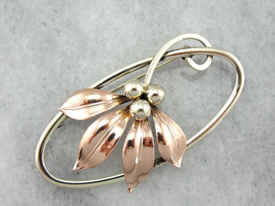 Retro Autumn: Rose and Yellow Gold, Flowing Mixed Metal Vintage Floral Pin