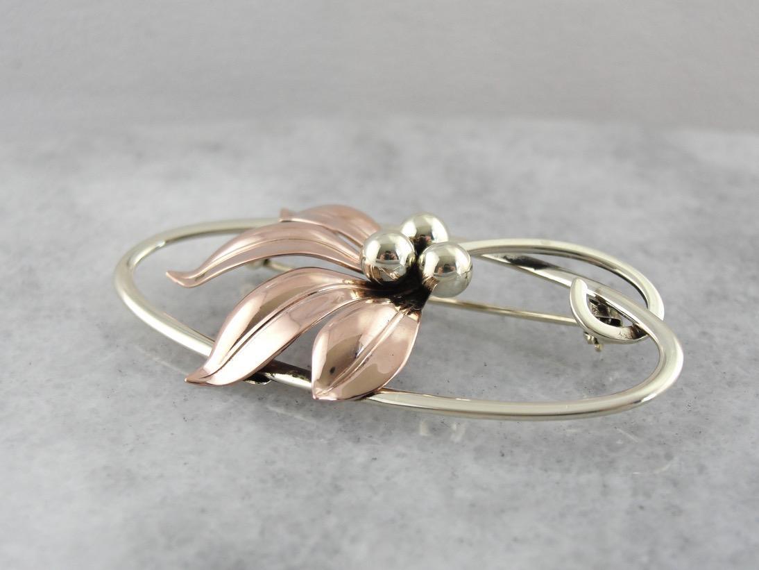 Retro Autumn: Rose and Yellow Gold, Flowing Mixed Metal Vintage Floral Pin