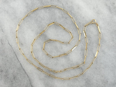 Long Yellow Gold Chain Necklace with Decorative Links, Layer or Wear with Pendant