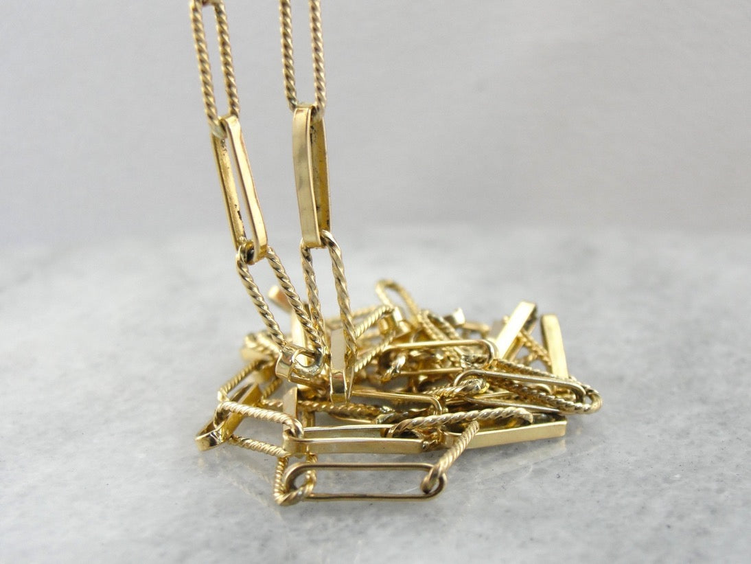 Long Yellow Gold Paperclip Chain