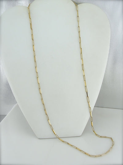 Long Yellow Gold Chain Necklace with Decorative Links, Layer or Wear with Pendant