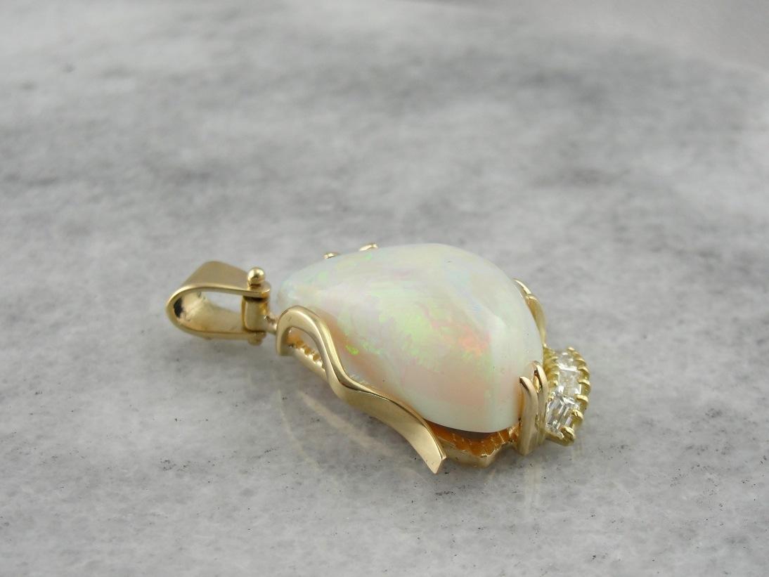 Ethiopian Opal Gold Pendant with Diamond Accents
