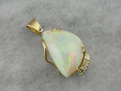 Ethiopian Opal Gold Pendant with Diamond Accents