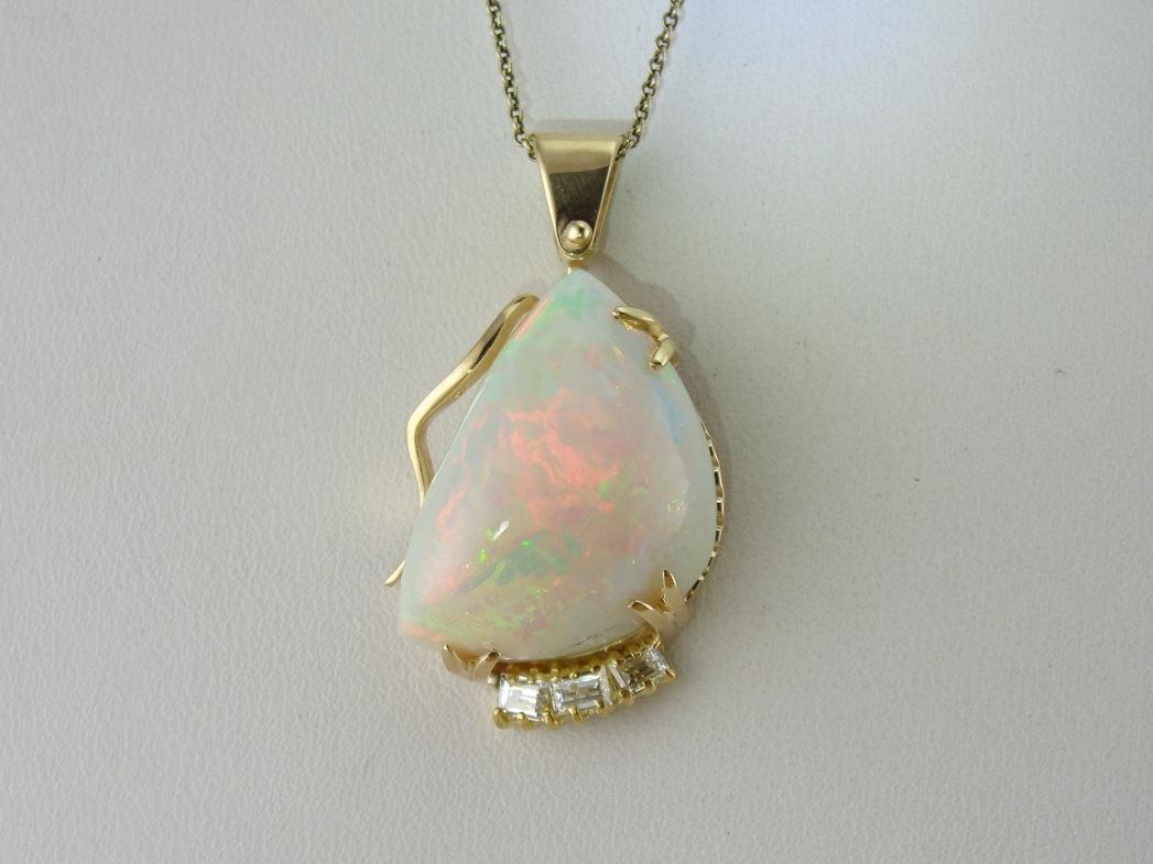 Ethiopian Opal Gold Pendant with Diamond Accents