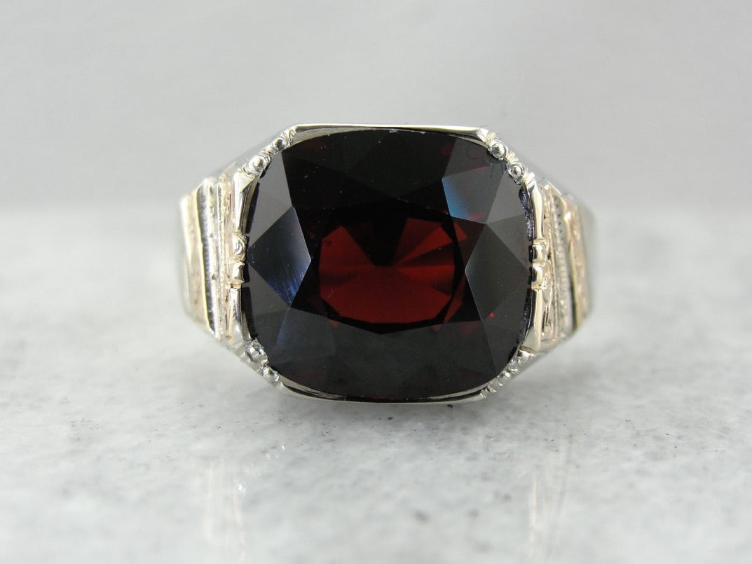 Anillo de declaración de granate de 15 quilates para hombre, anillo antiguo audaz para él o ella