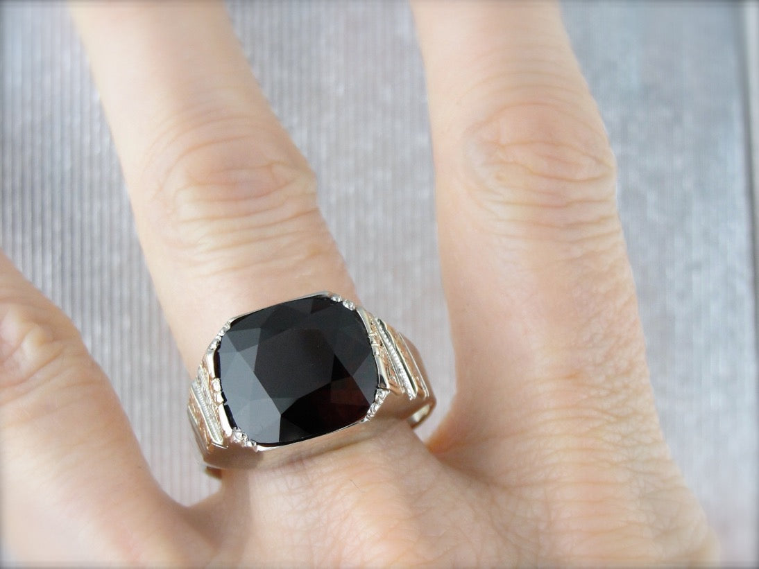 Anillo de declaración de granate de 15 quilates para hombre, anillo antiguo audaz para él o ella