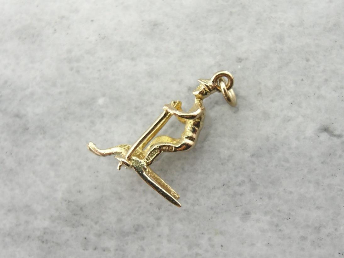 Winter Wonderland, Skier Charm or Pendant in Yellow Gold