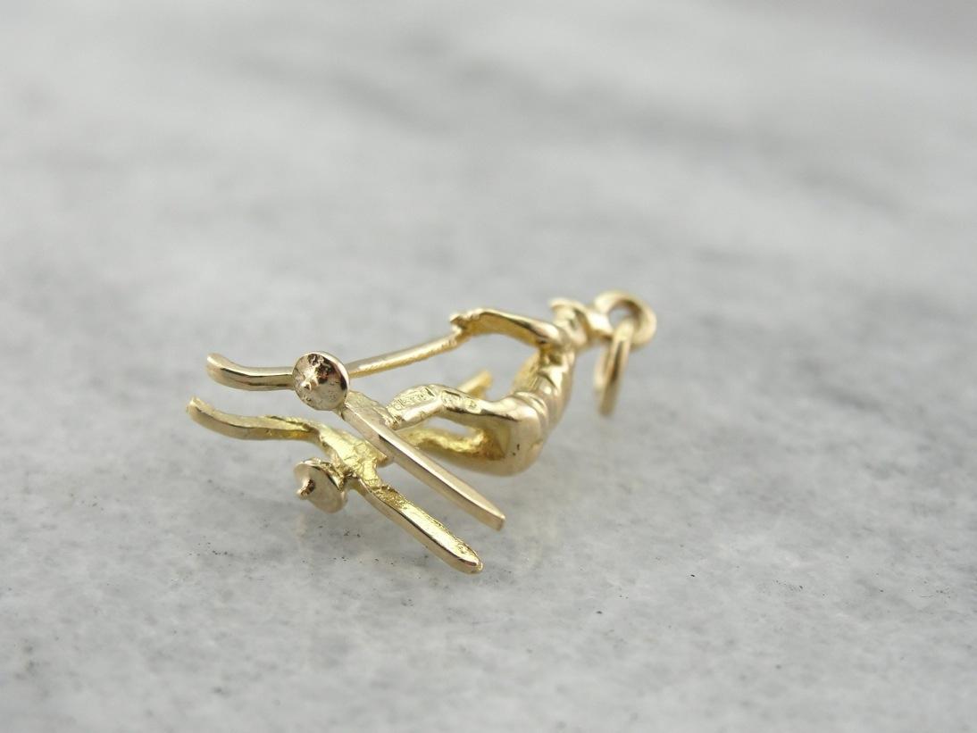Winter Wonderland, Skier Charm or Pendant in Yellow Gold