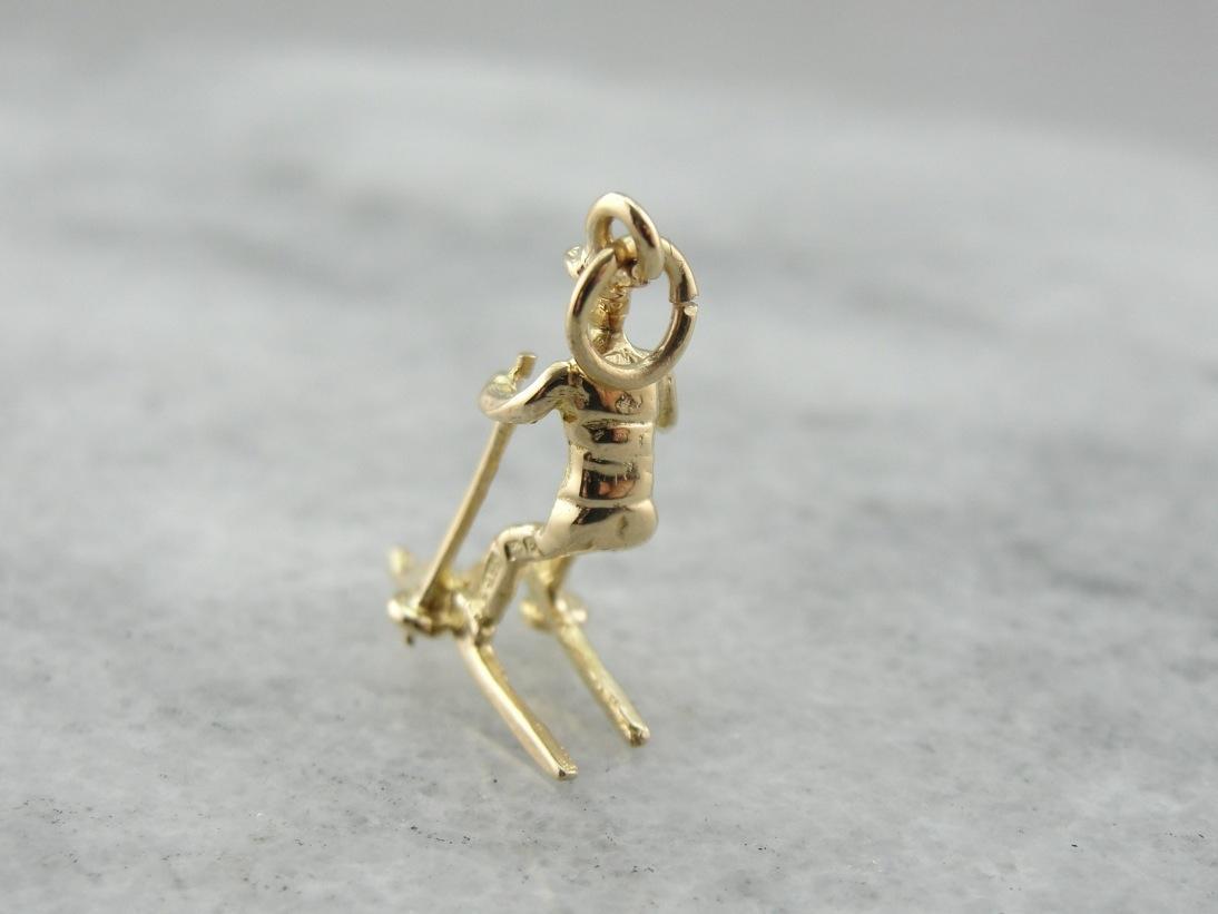 Winter Wonderland, Skier Charm or Pendant in Yellow Gold
