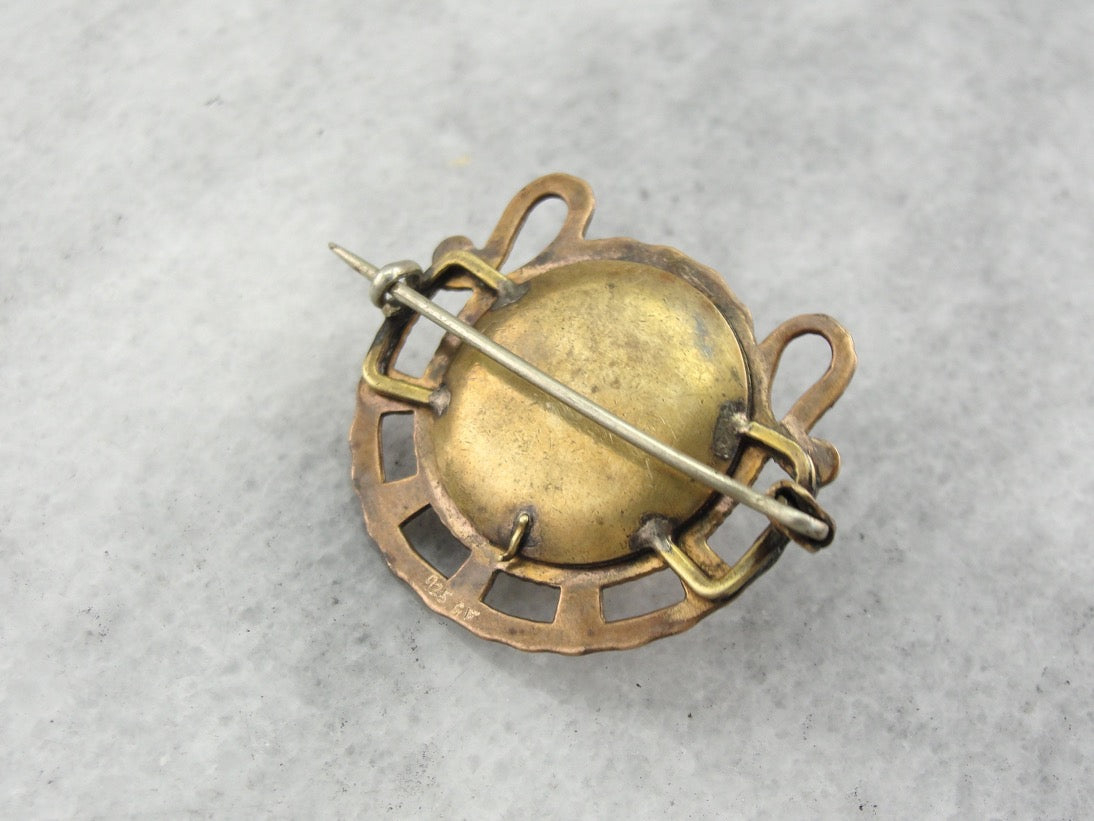 Victorian Revival Gold Fill Coral Brooch