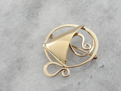 Modernist Style, Abstract Swirling Gold Brooch
