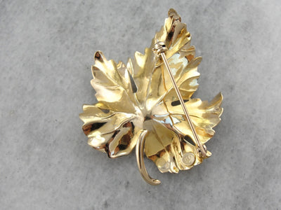 Realistic Maple Leaf Brooch with Opal Set at the Center