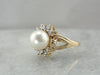 Classic White Pearl Halo Cocktail Ring in Yellow Gold