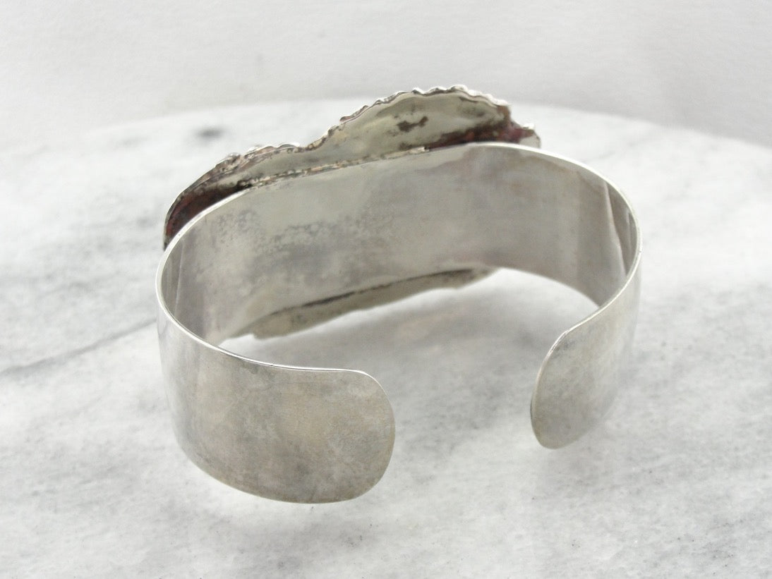 Handmade Botanical Themed Turquoise Cuff Bracelet, Large Statement Cuff