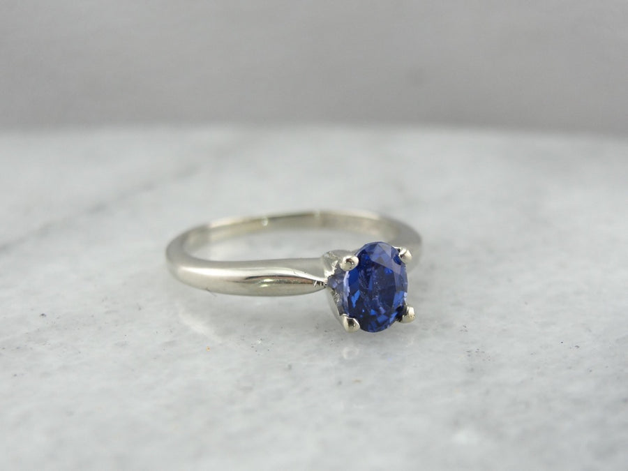 Classic White Gold Sapphire Solitaire Engagement Ring
