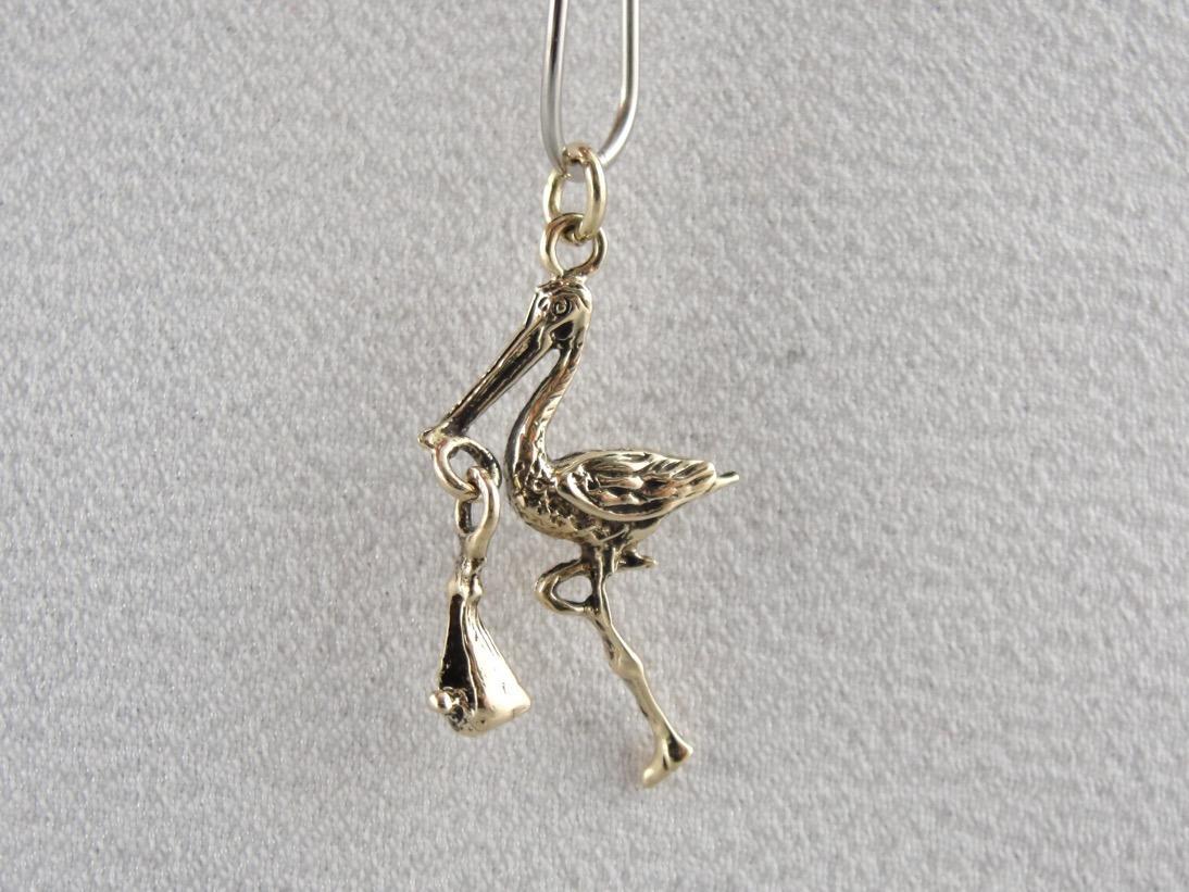 The Stork is Here, Vintage Stork Delivery Charm or Pendant, Baby Shower Keepsake