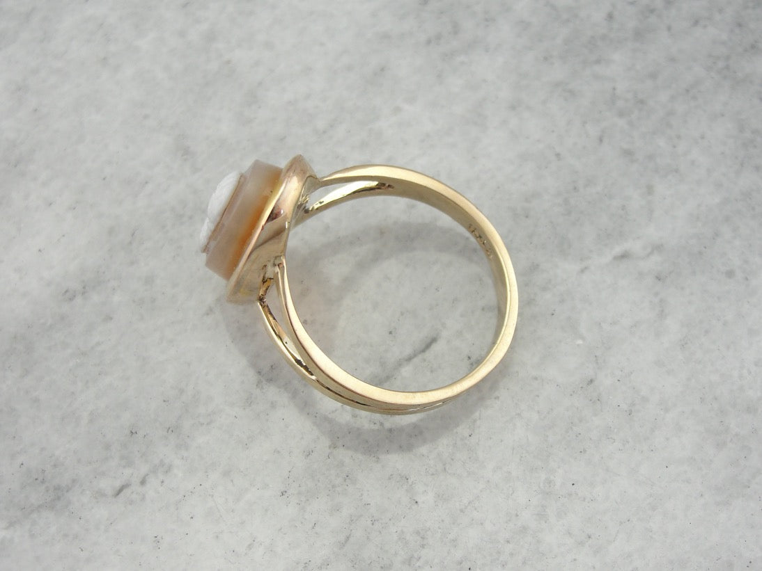 Vintage Hardstone Cameo Ring in Polished Gold Spit Shank Setting