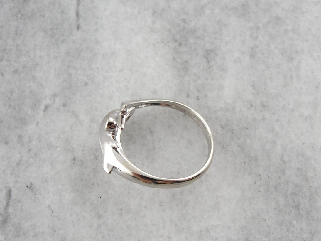 Adorable White Gold Dolphin Ring with Diamond Accent