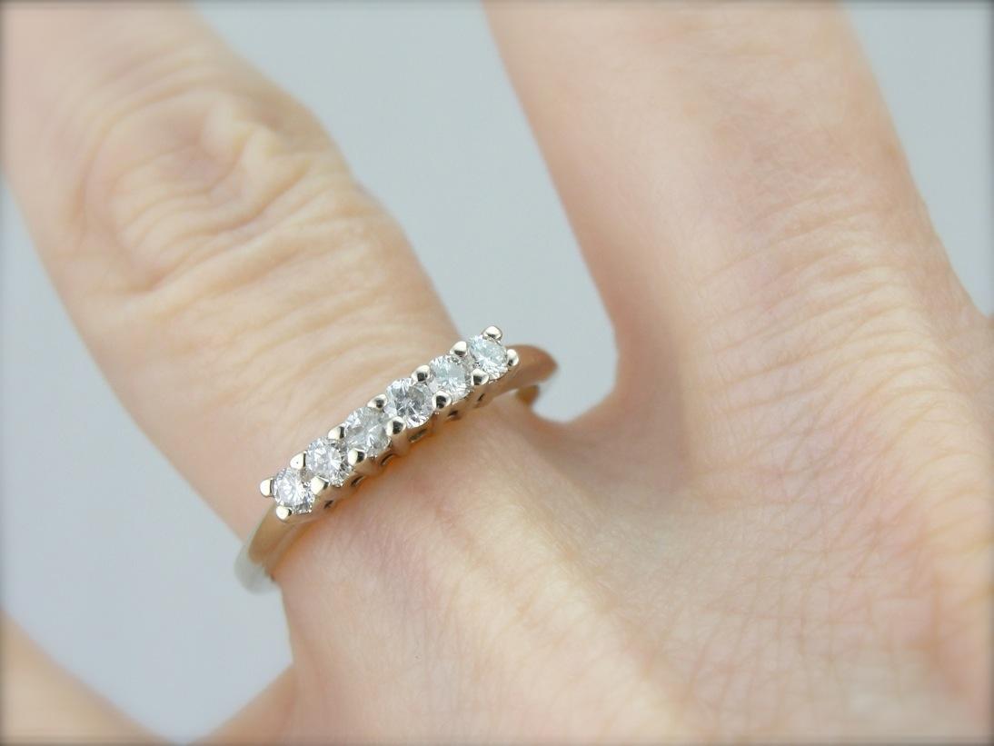 Classic Six Diamond Wedding Band in White Gold