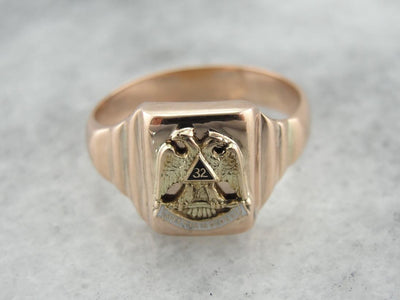 Vintage Masonic Double Eagle Enamel Statement Ring