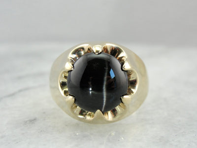 Vintage Statement: Large Cat's Eye Sillimanite Ring with Unisex Style, Belcher
