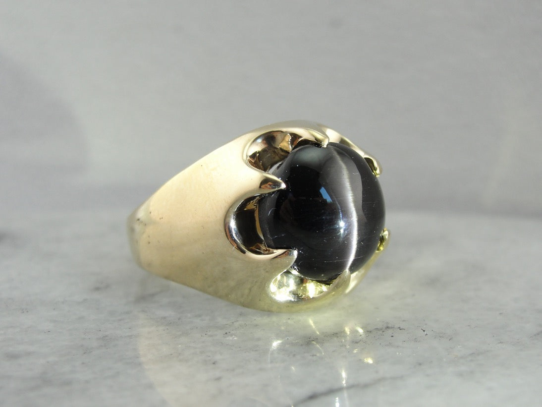Vintage Statement: Large Cat's Eye Sillimanite Ring with Unisex Style, Belcher