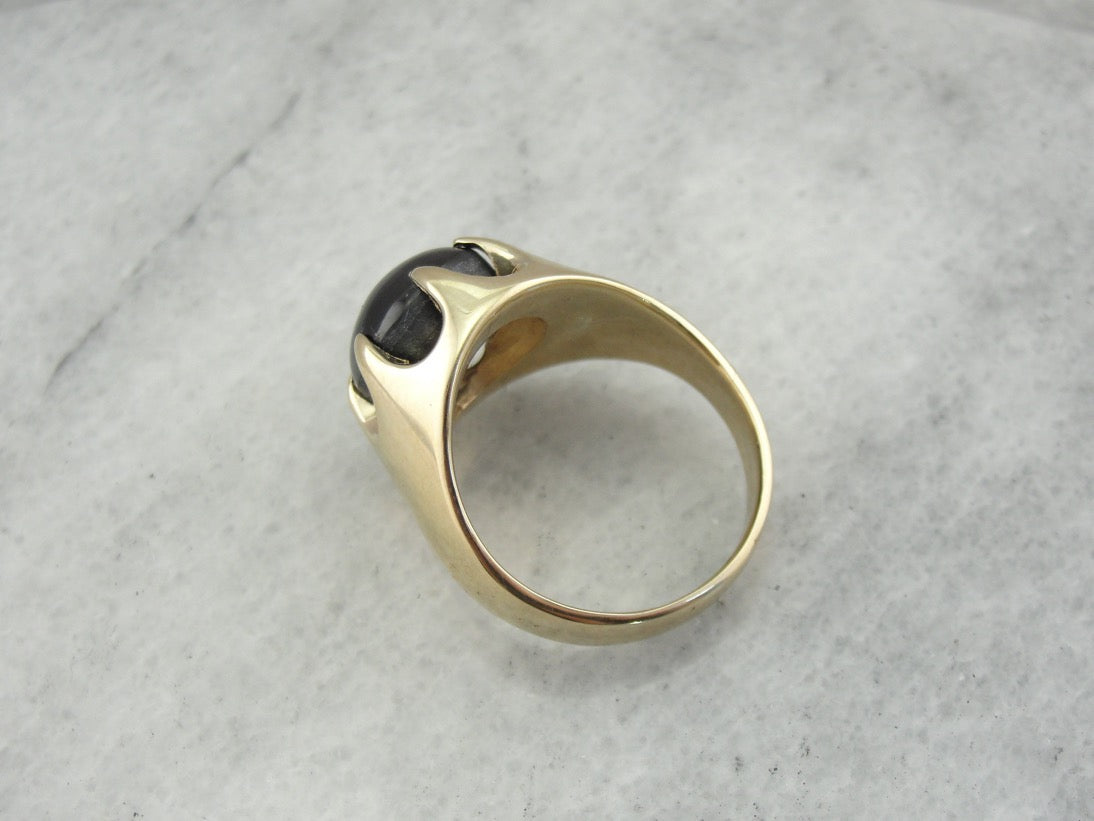 Vintage Statement: Large Cat's Eye Sillimanite Ring with Unisex Style, Belcher