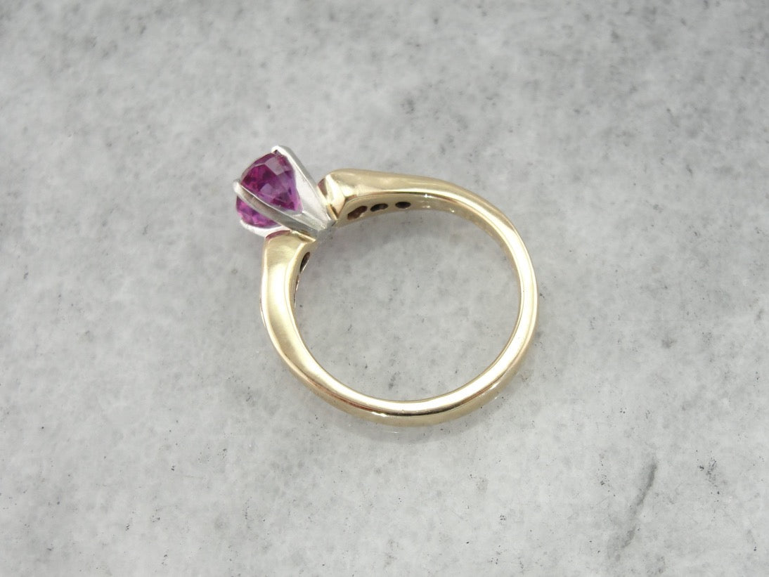 Pink Sapphire Engagement Ring with Diamond Accented Shoulders