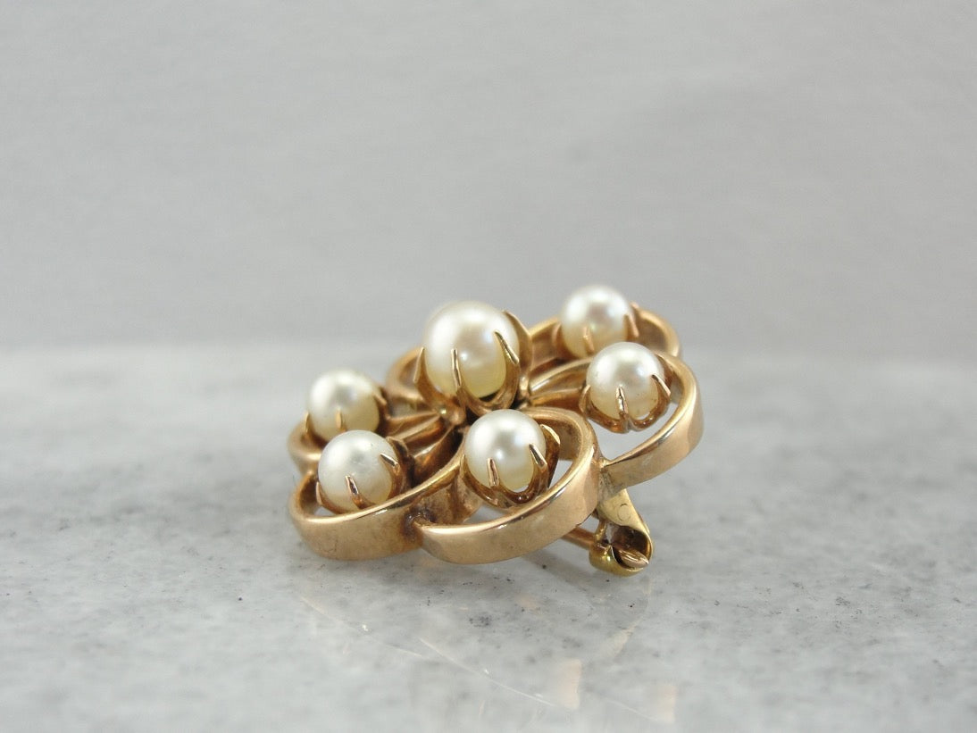 Vintage Pearl Brooch with Floral Design
