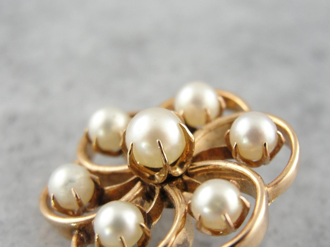 Vintage Pearl Brooch with Floral Design