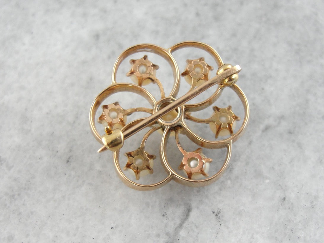 Vintage Pearl Brooch with Floral Design