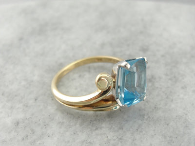 Sweeping Blue Topaz Cocktail Ring from the Mid Century Heyday!