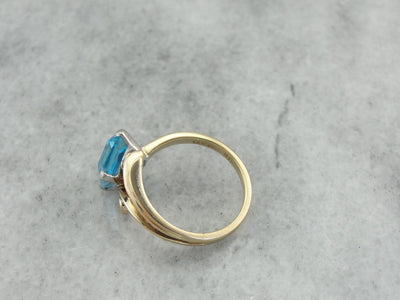 Sweeping Blue Topaz Cocktail Ring from the Mid Century Heyday!