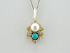Turquoise, Pearl, and Diamond Gold Pendant