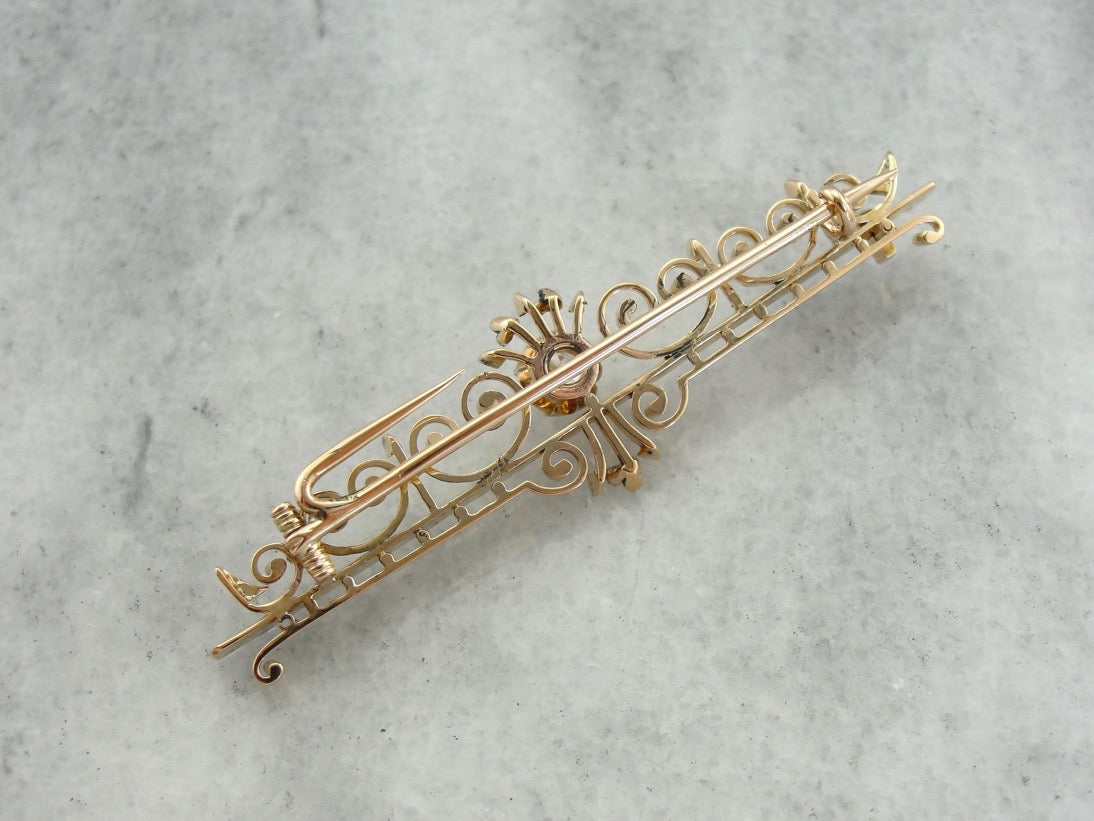 Victorian Gothic Enameled Diamond Rose Gold Bar Pin