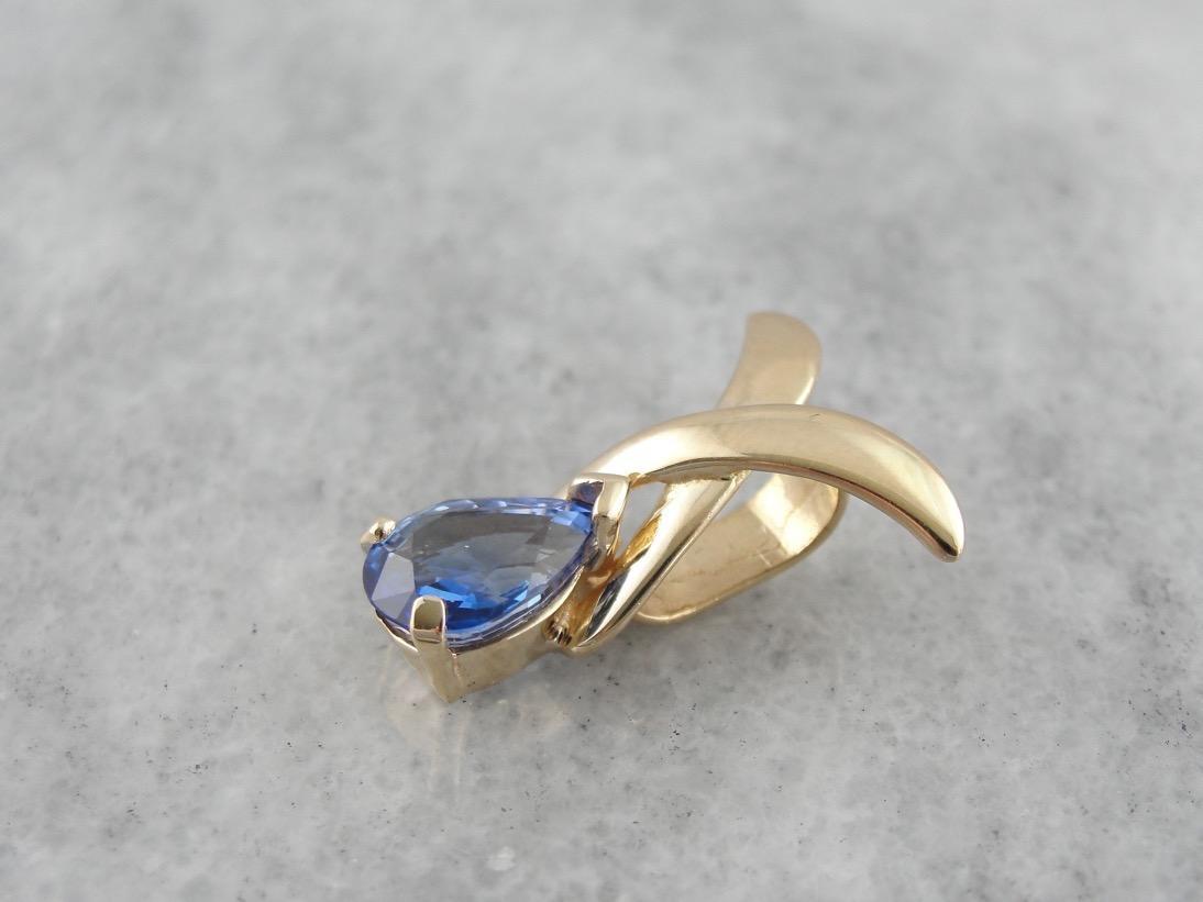 Omega Slide: Modernist Pear Cut Sapphire Pendant