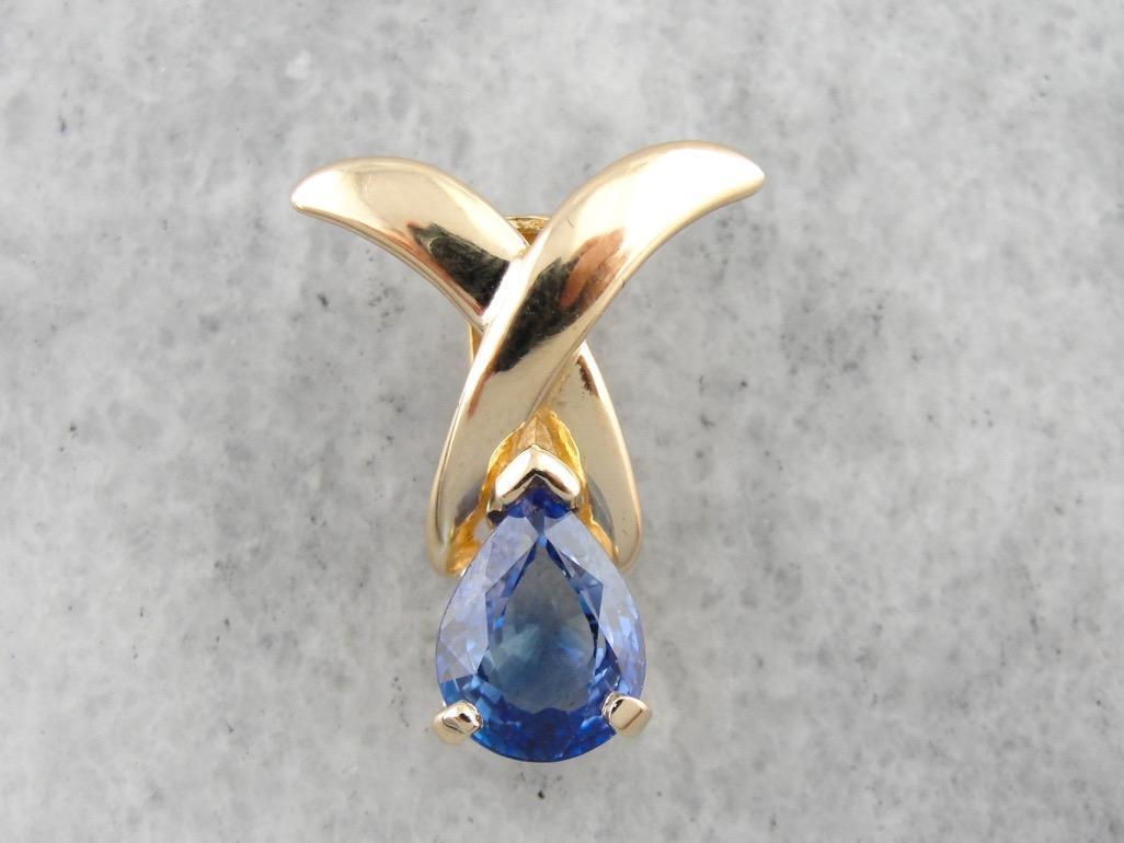 Omega Slide: Modernist Pear Cut Sapphire Pendant