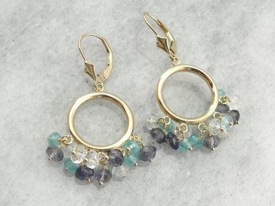 Cool Toned Drop Earrings in Iolite and Quartz