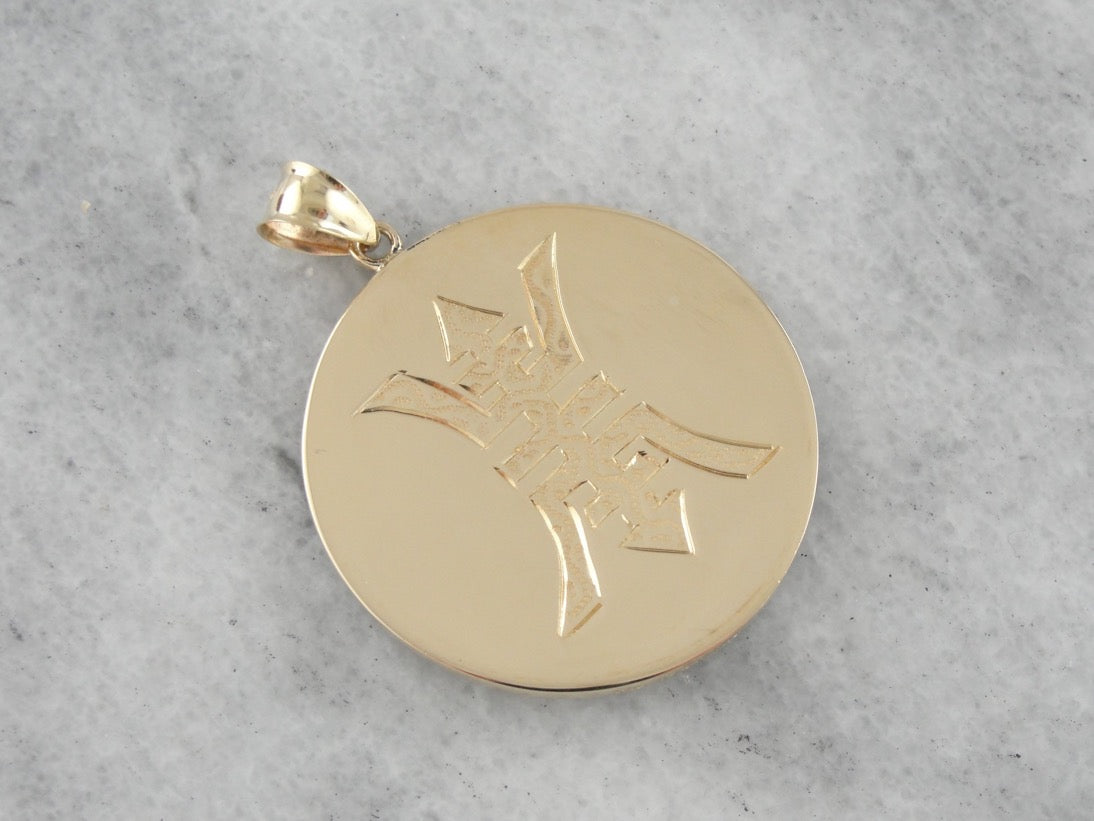 Interesting Carved Jade and Chinese Character Pendant with Symbol Engraved on Reverse